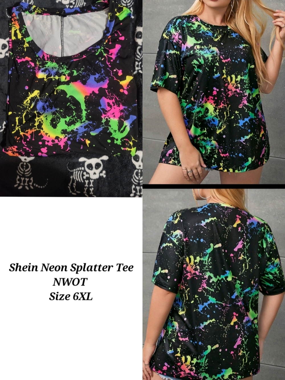 Unisex Black Neon Paint-Splatter Tee